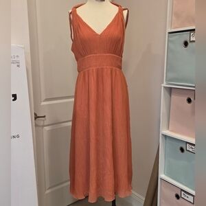 Express Coral Midi Dress with Tie Straps